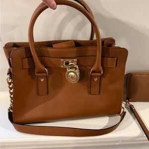 Michael Kors Hamilton Saffiano Leather satchel with matching wallet